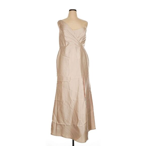 Alfred Sung Champagne Gold One Shoulder Draped Gown Maxi Dress Size 14 - Picture 1 of 11